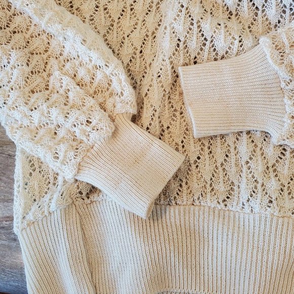 Pointelle Knit Sweater‎ Cream Neutral Pullover Open Knit Thin Sz S/M VTG Ivory - Picture 12 of 15